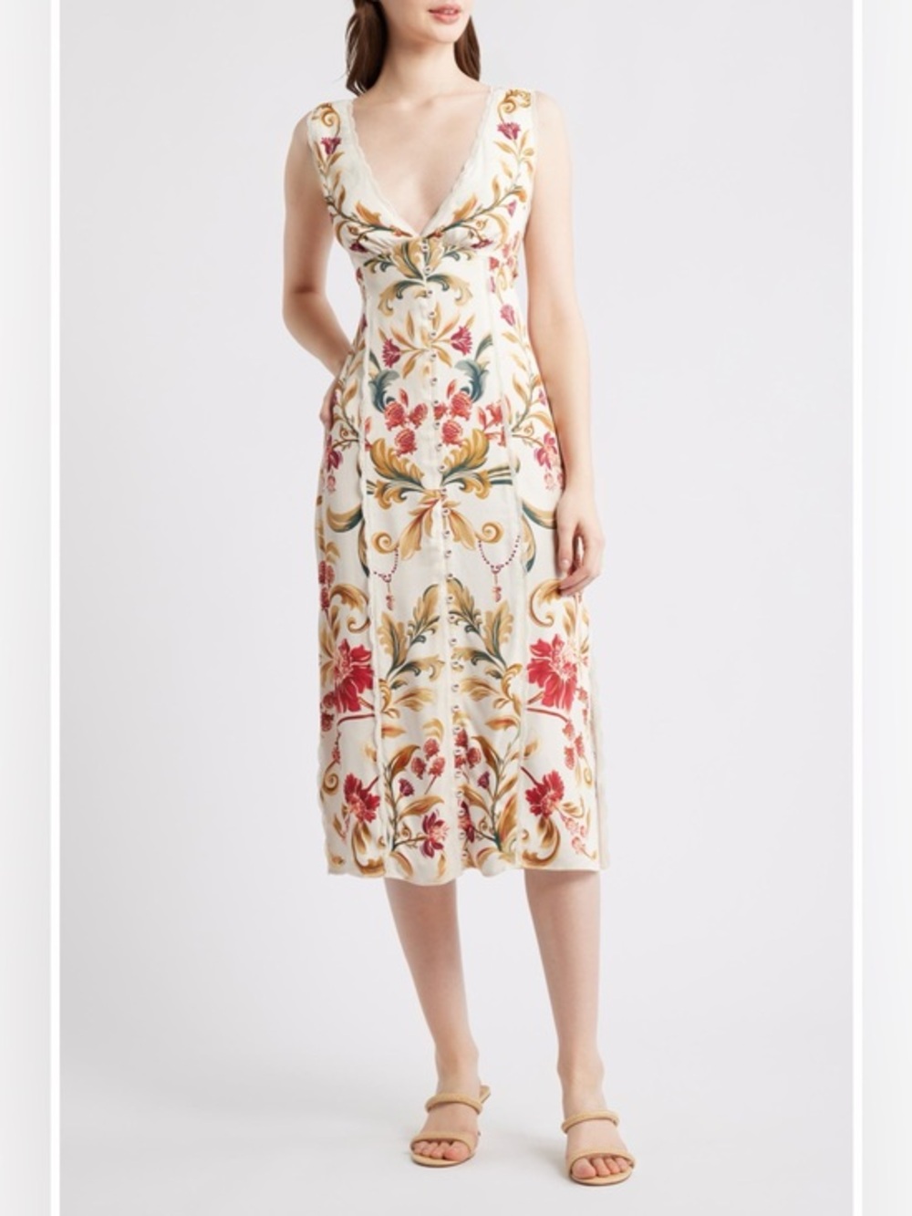 FARM Rio Royal Garden Print Sleeveless Satin Dress